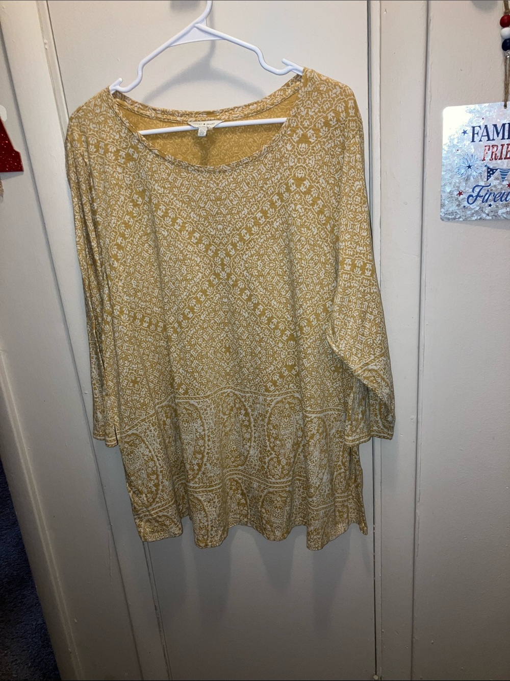 Lucky Brand Yellow Paisley-Print Long Sleeve Tunic Size 3X
